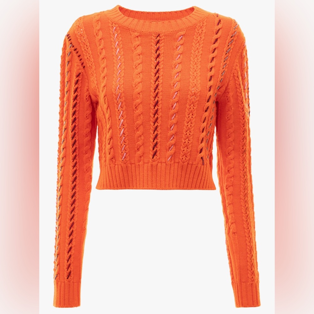 JW Anderson Cropped Darning Sweater in Orange - size XS